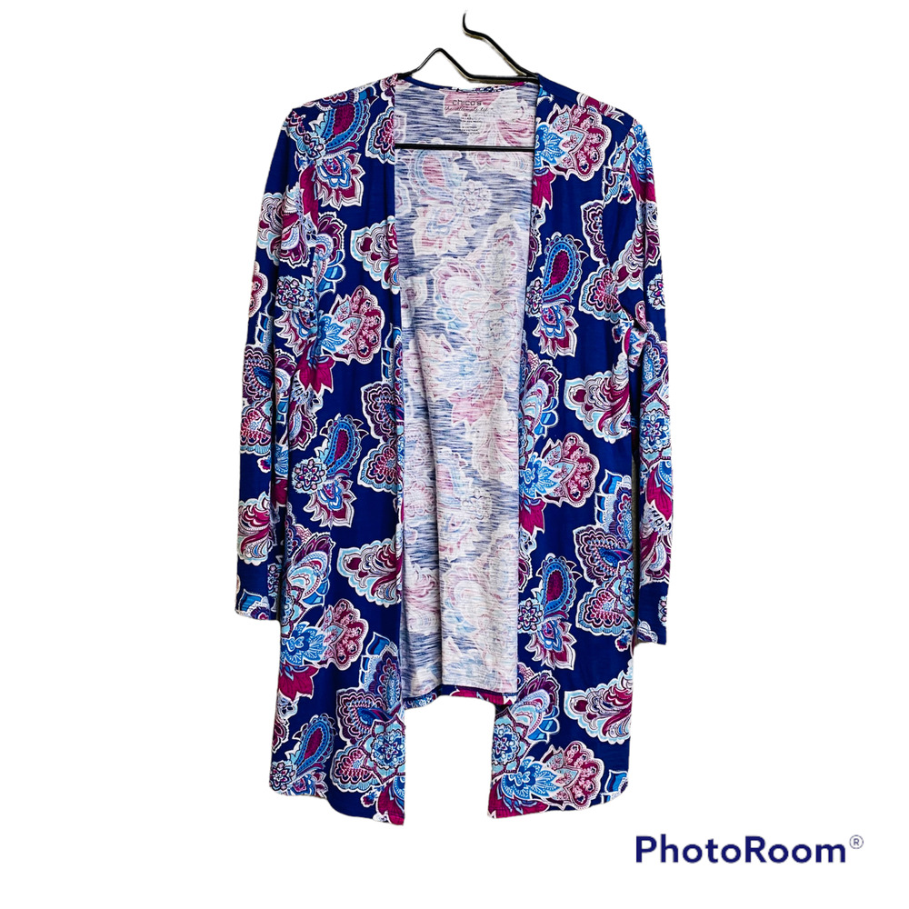 Chico's Women's The Ultimate Tee Open Front Outline Floral Cardigan Size 0/S/4 - Picture 2 of 8